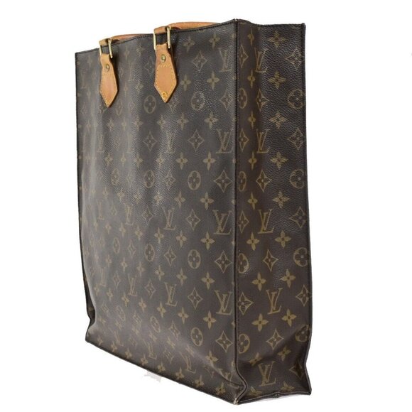 LOUIS VUITTON Logo Sac Plat Hand Tote Bag Monogram Leather Brown M51140 65ED899 - Picture 5 of 16